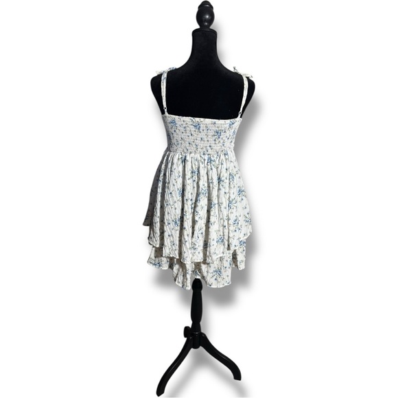 Unbranded White and Blue Floral Layered Tie Straps Empire Waist Babydoll Dress - Picture 7 of 16